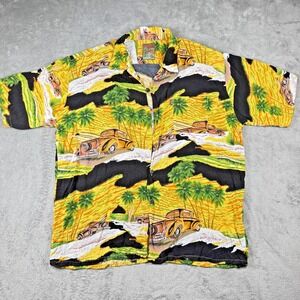 Pineapple Connection Hawaiian Shirt Yellow Palm Tree‎ Car Print Missing Buttons